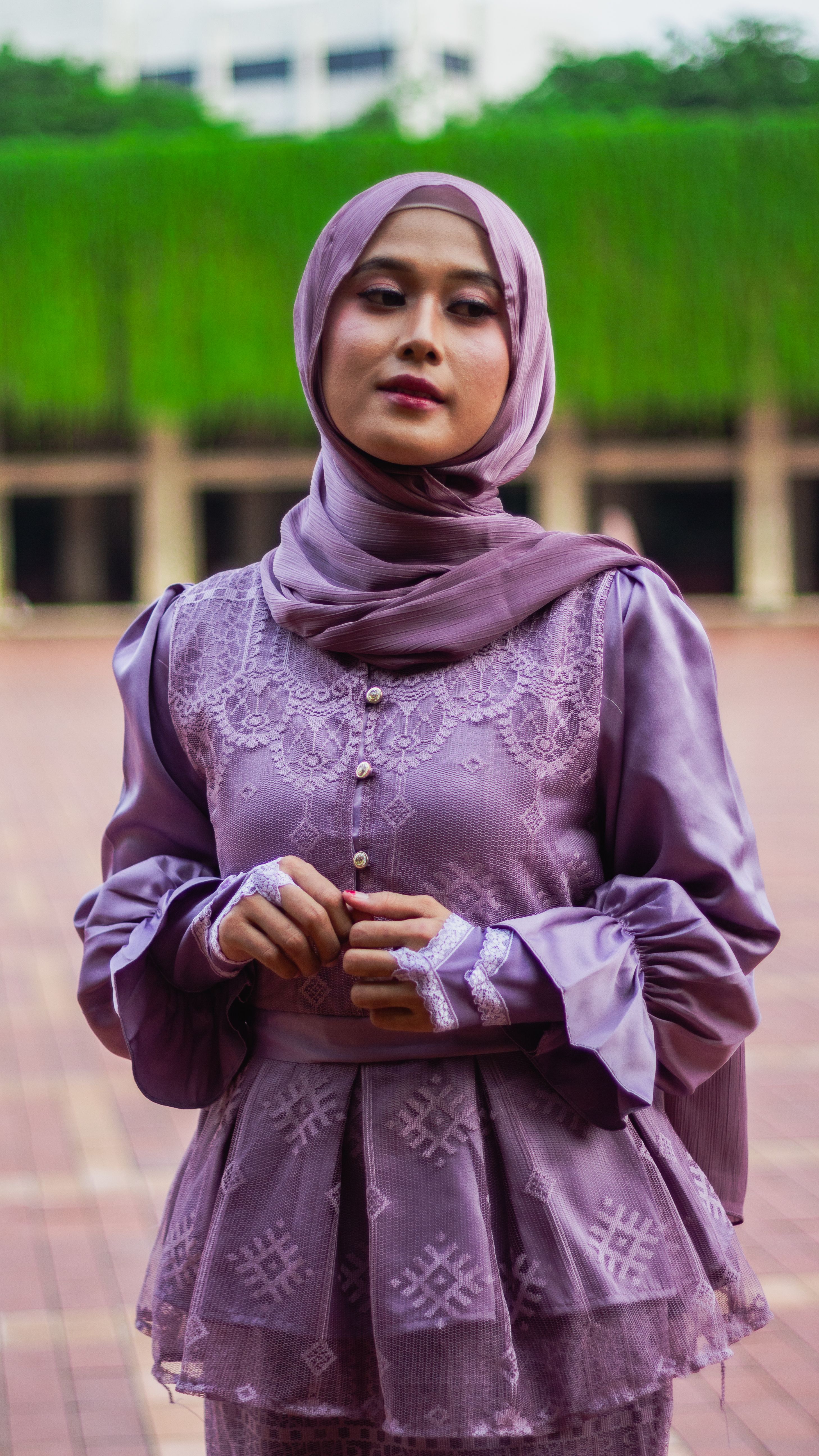 Elegant Woman in Purple Traditional Dress Outdoors · Free Stock Photo