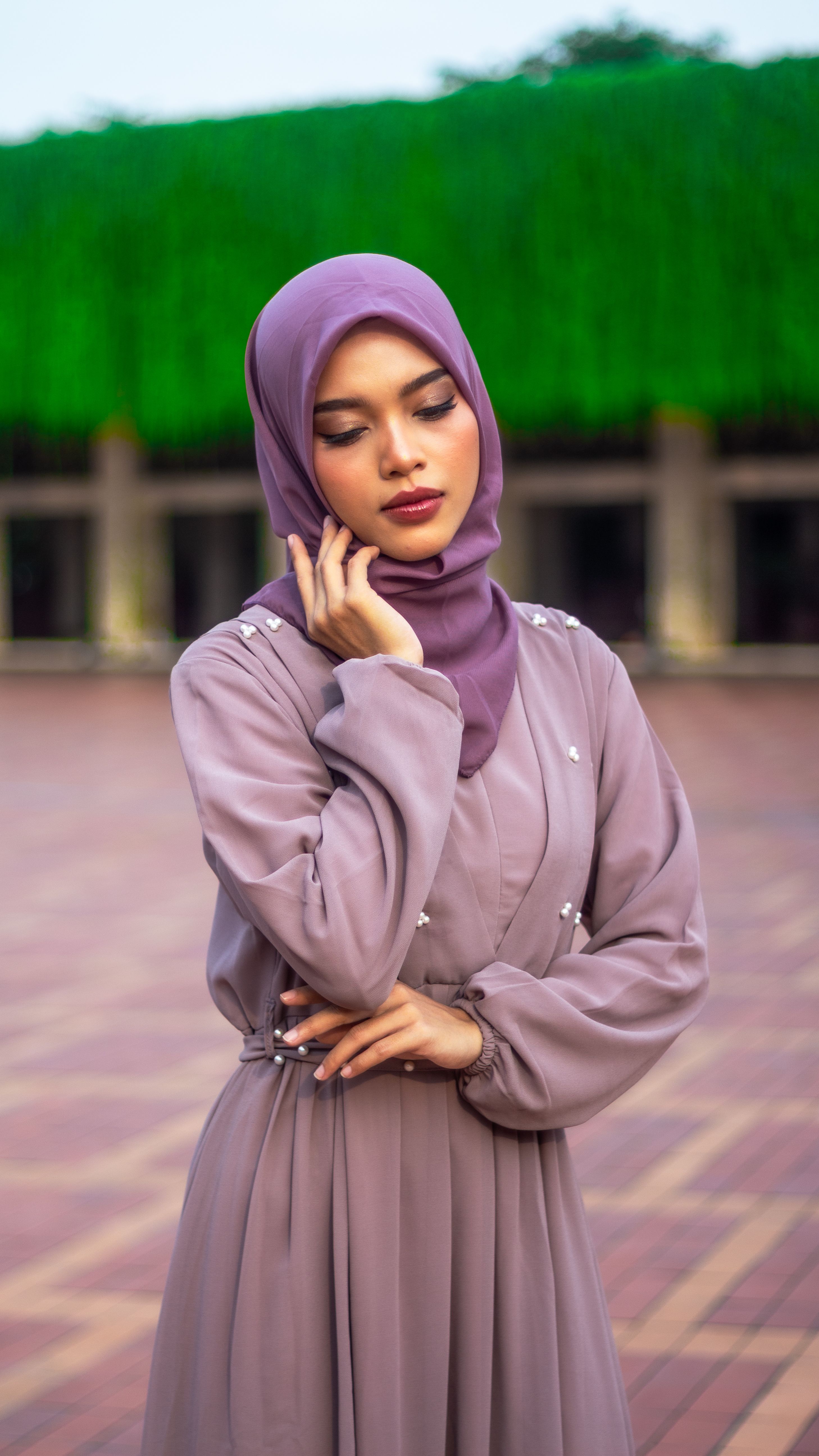 Elegant Woman in Lavender Hijab Outdoors · Free Stock Photo