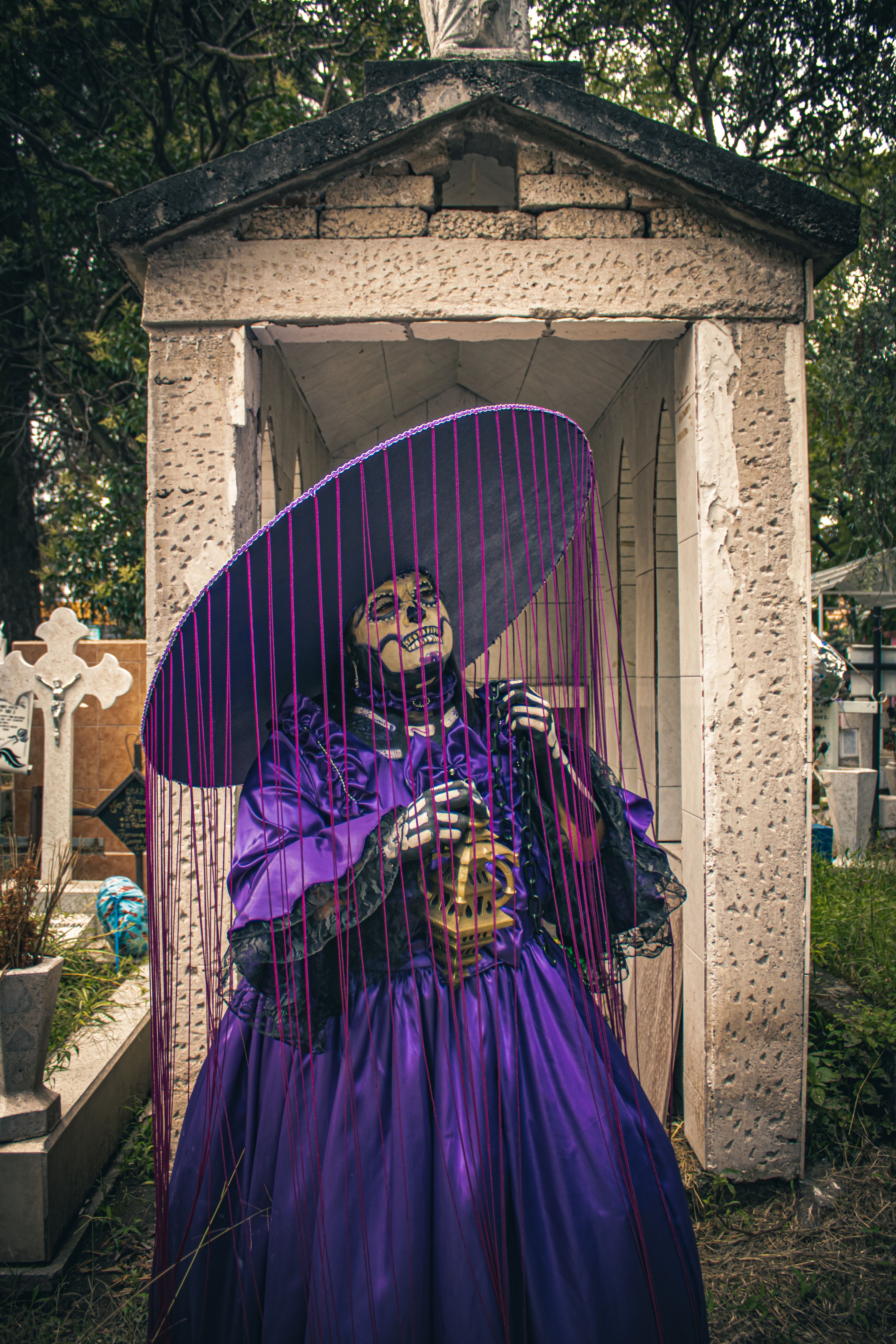 Elegant La Catrina in Vibrant Purple Dress  Free Stock Photo