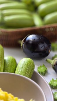 A close-up image showcasing fresh zucchini and eggplant with vivid colors, ideal for culinary themes.