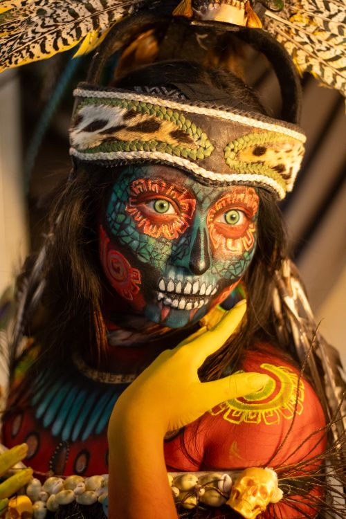 Free Colorful body and face paint in a cultural festival showcasing rich traditions. Stock Photo