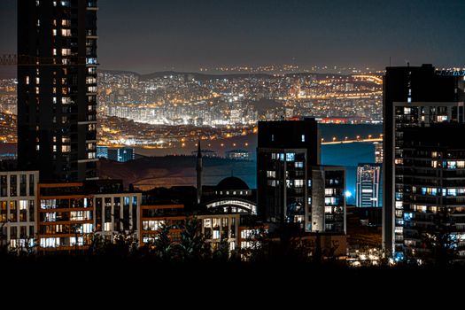 Vibrant cityscape at night with illuminated skyscrapers and stunning skyline.