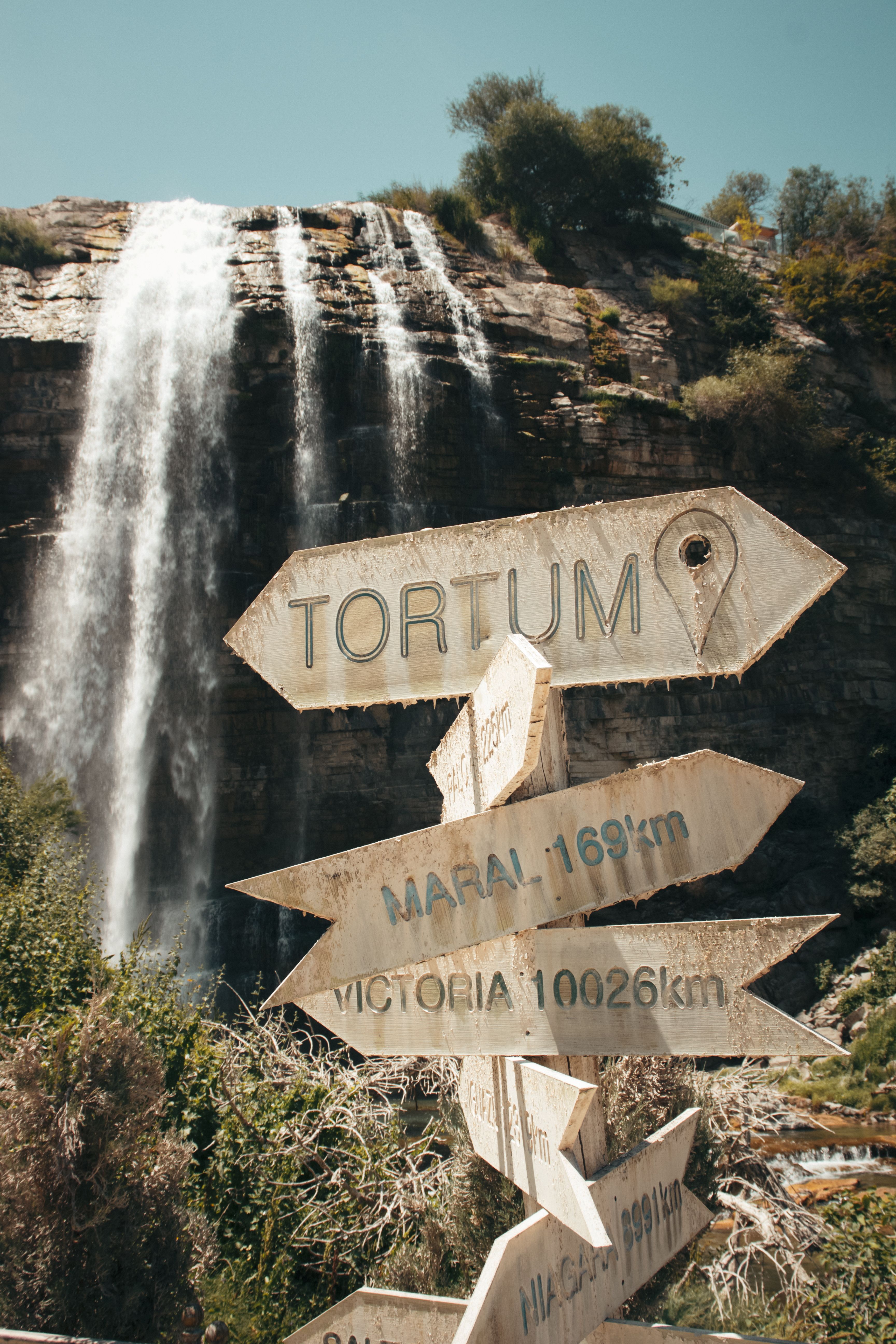 Tortum Waterfall with Directional Signs