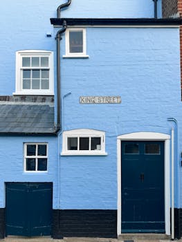 bright blue seaside home in England