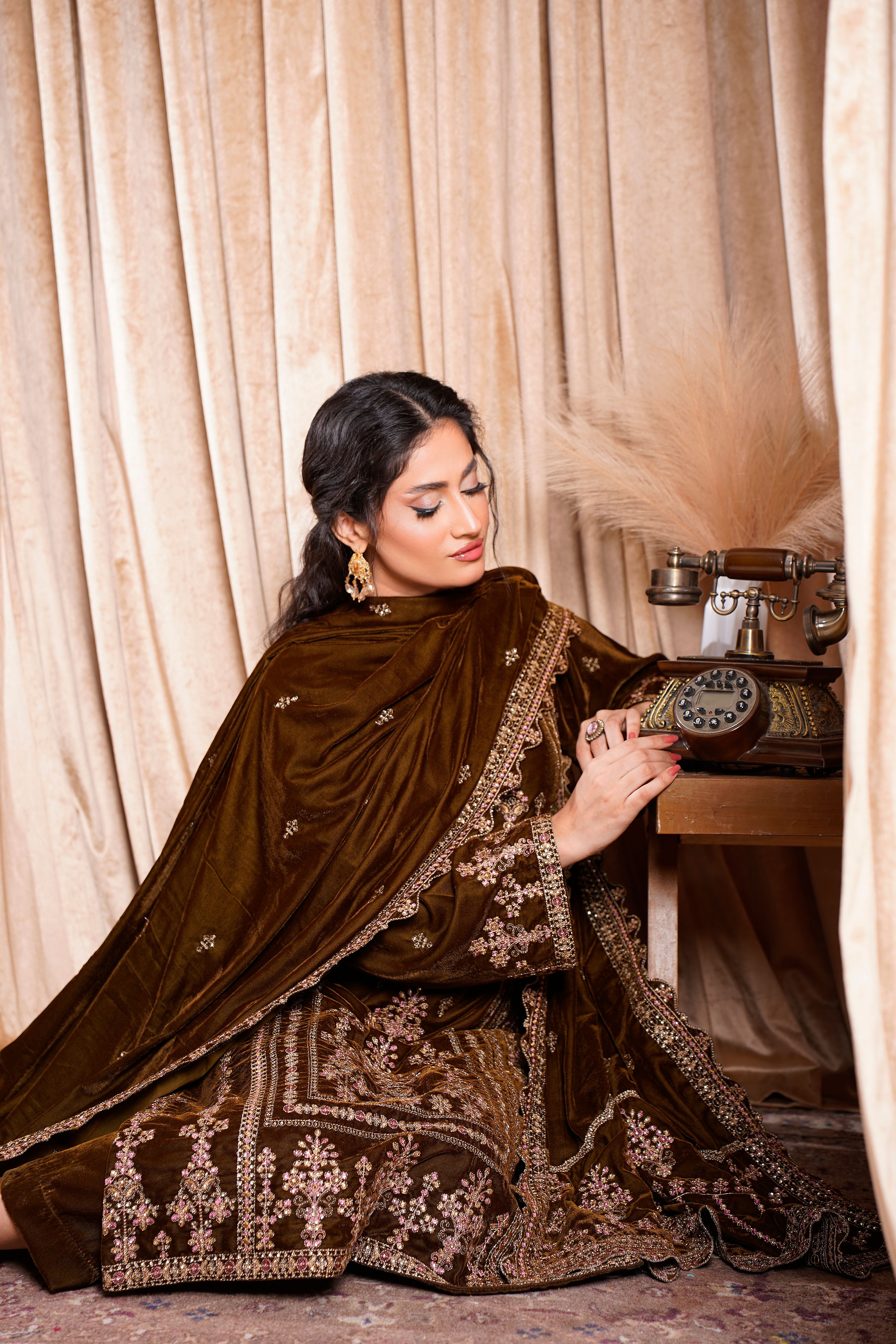 Elegant Embroidered Velvet Dress in Lahore Setting  Free Stock Photo