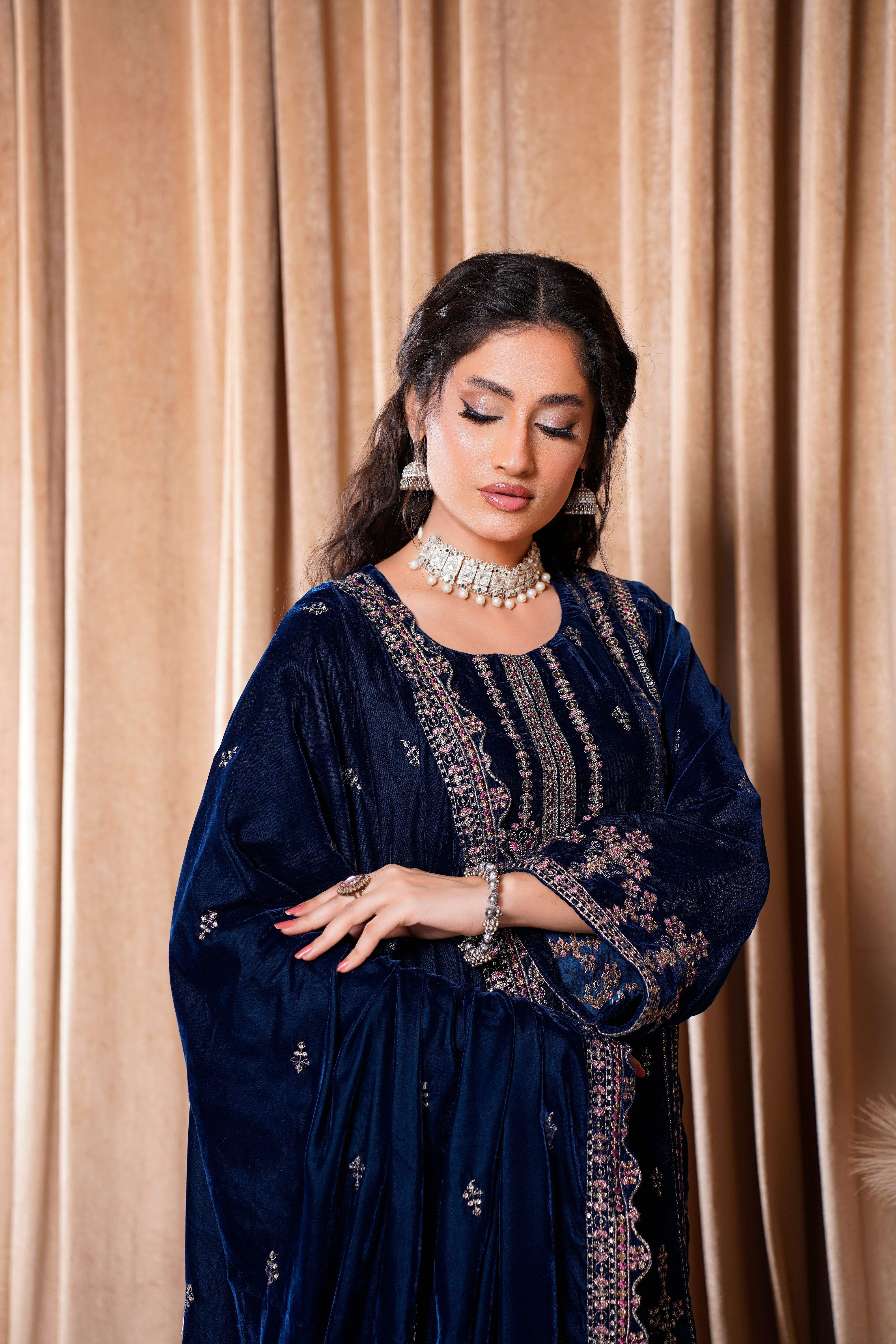 Elegant Embroidered Velvet Dress in Lahore  Free Stock Photo