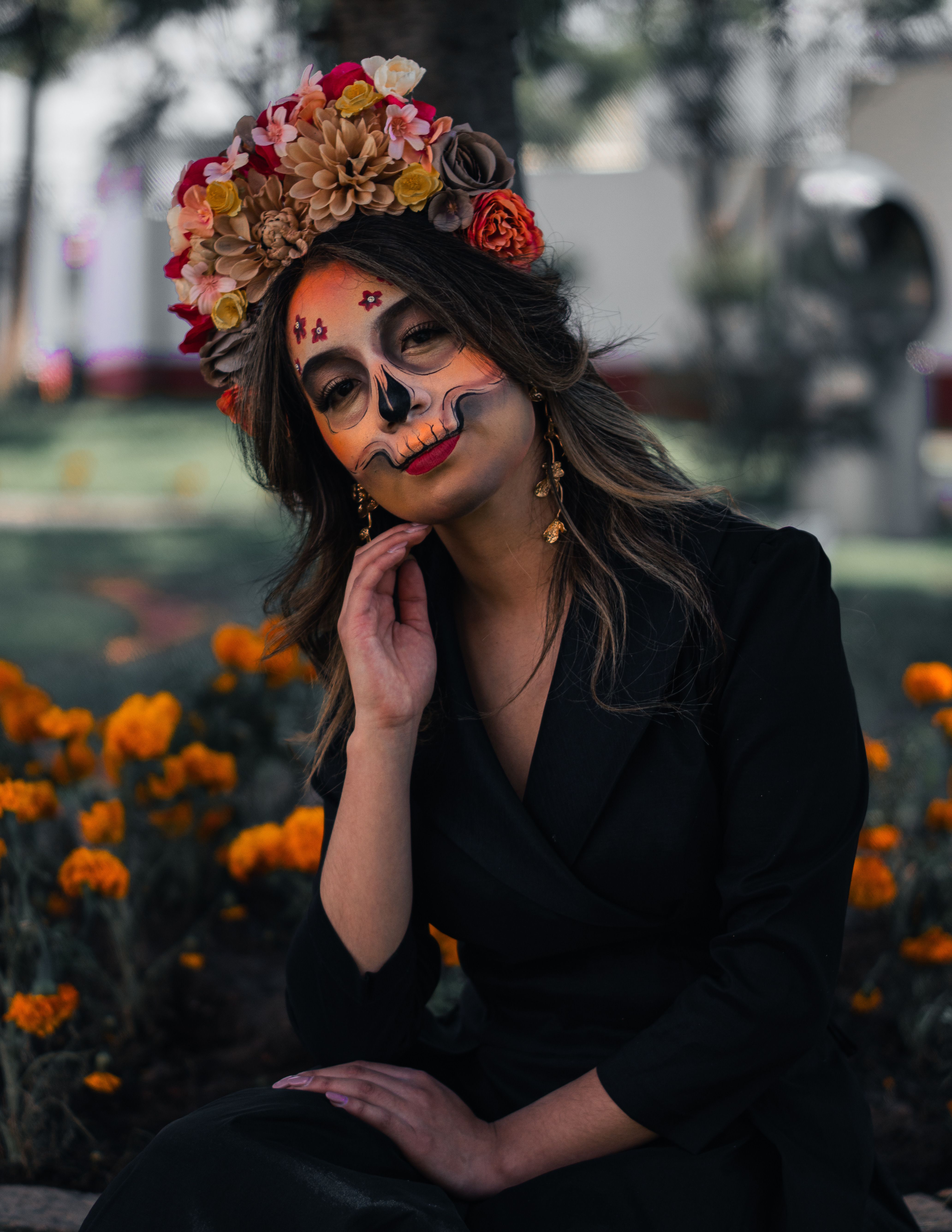 Day of the Dead Woman in Floral Crown Outdoors · Free Stock Photo