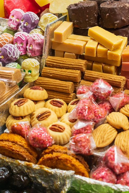 Free Colorful assortment of traditional Mexican sweets in Toluca market. Stock Photo