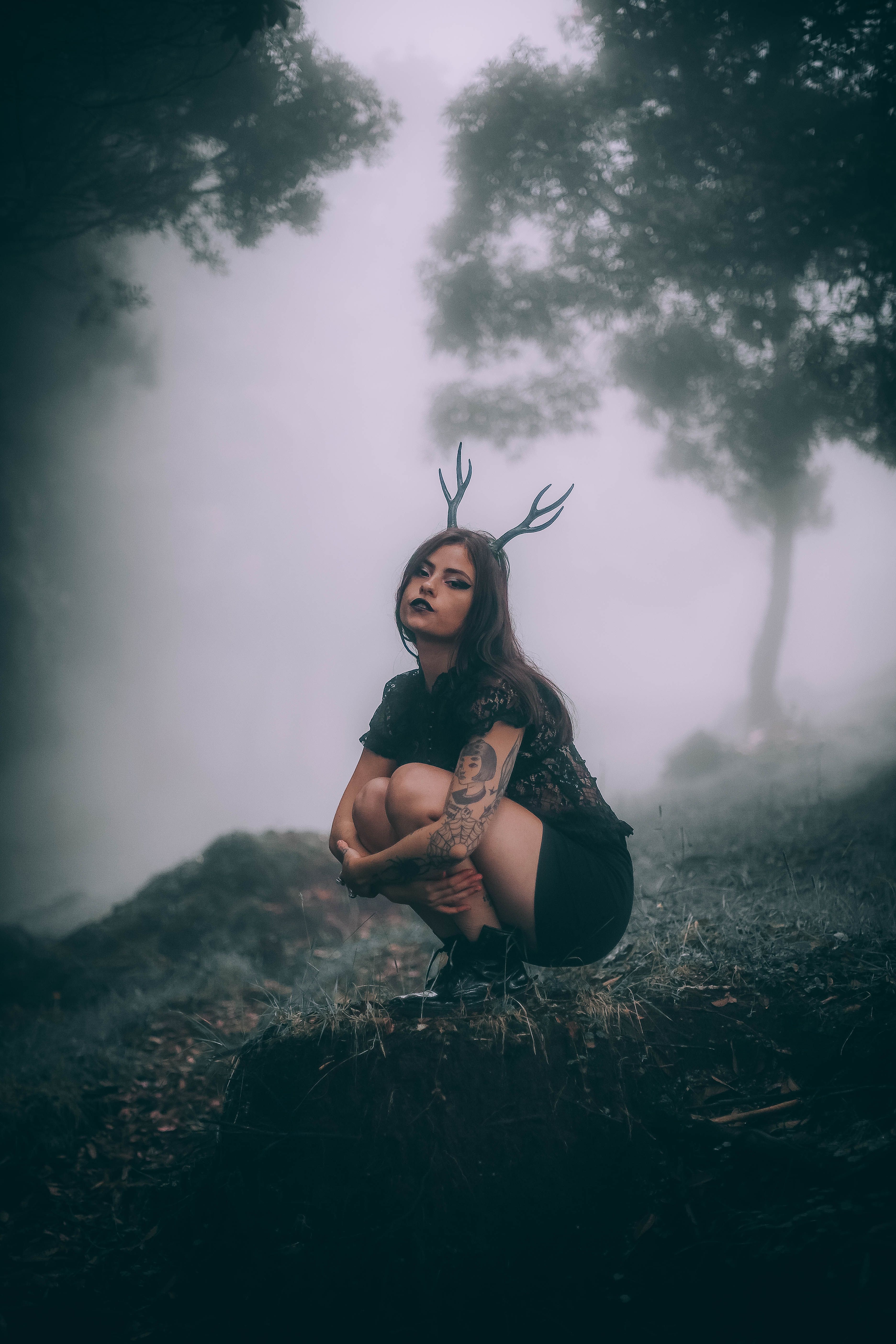 Mystical Woodland Portrait of Woman with Antlers · Free Stock Photo