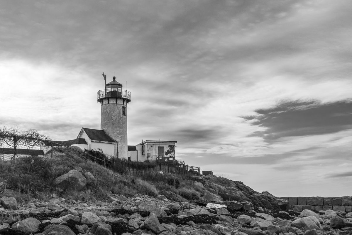 Dramatic Black and White Lighthouse Coast Landscape · Free Stock Photo
