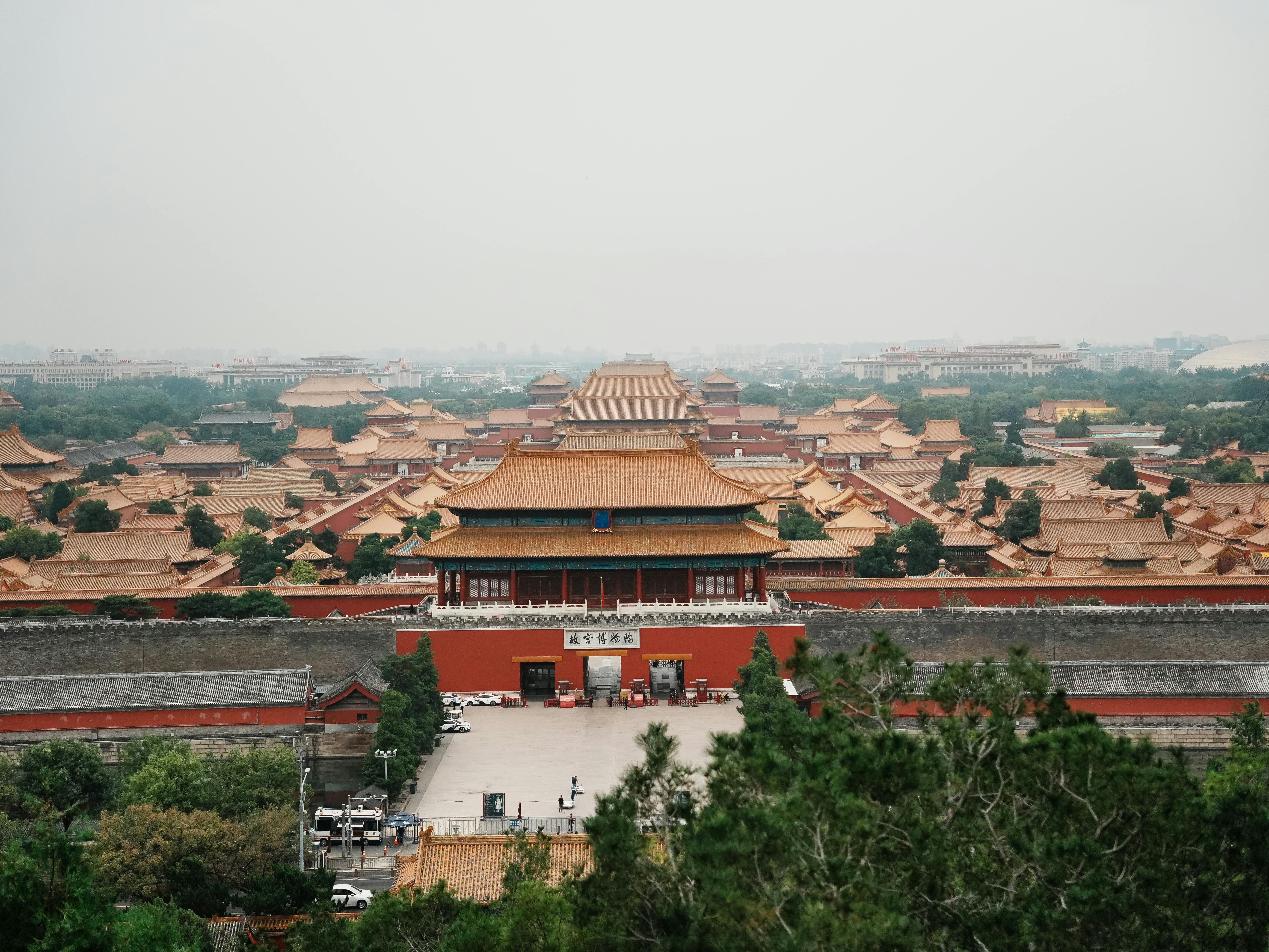 Stunning aerial view of the Forbidden City in Beijing, showcasing traditional Chinese architecture.