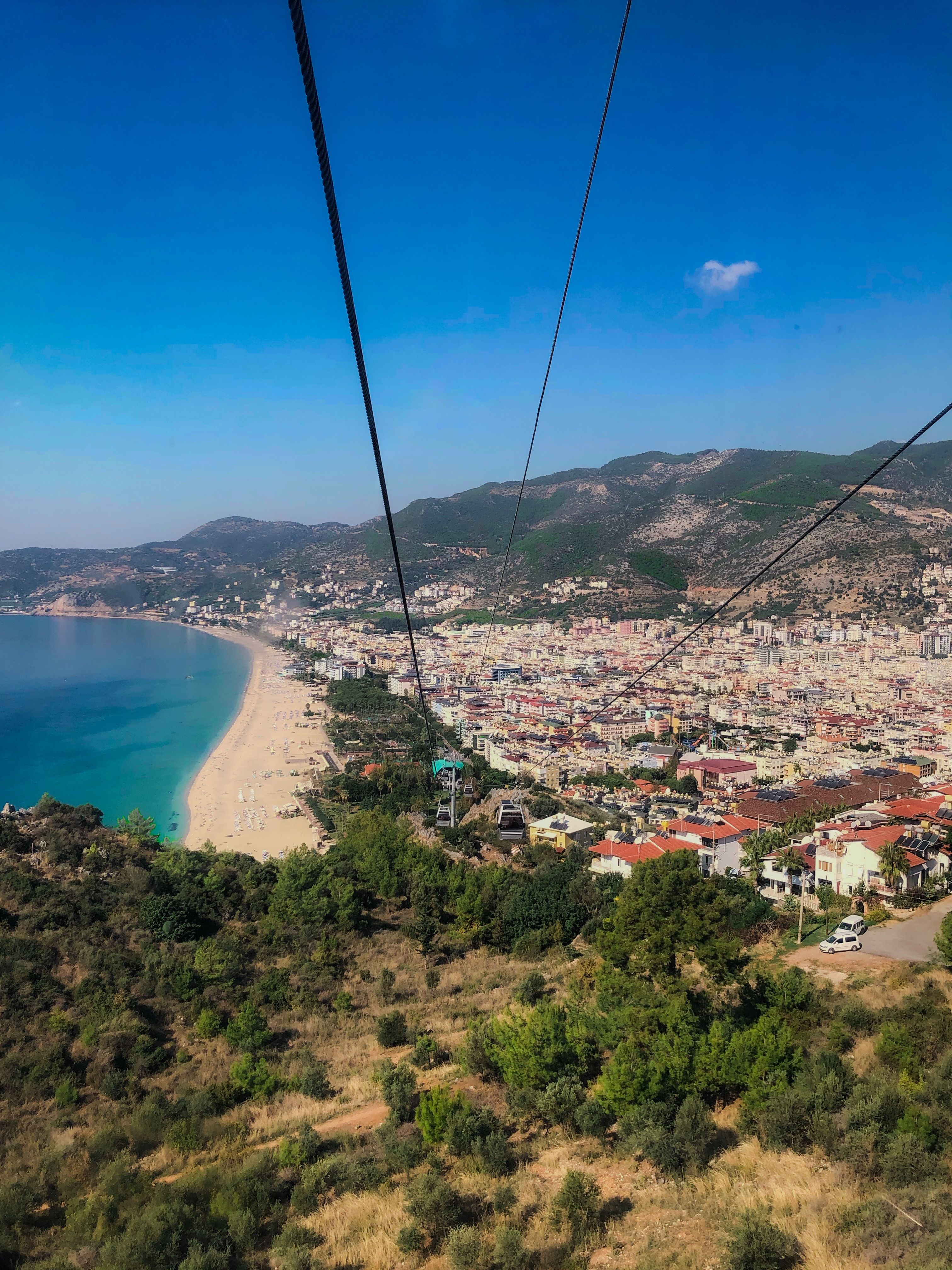 scenic view of alanya beach and cityscape from cable car