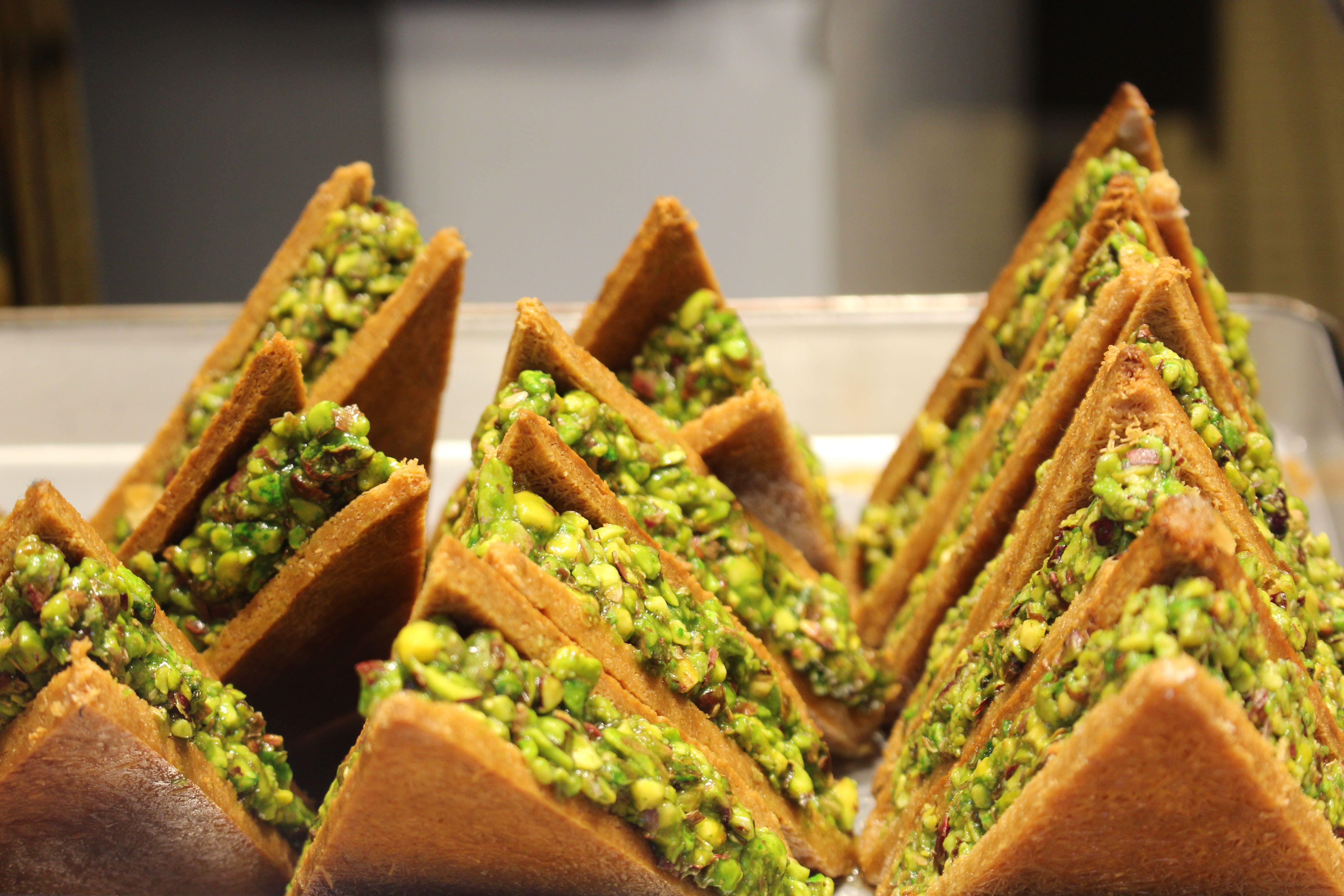 Pastry dusted with crushed pistachio