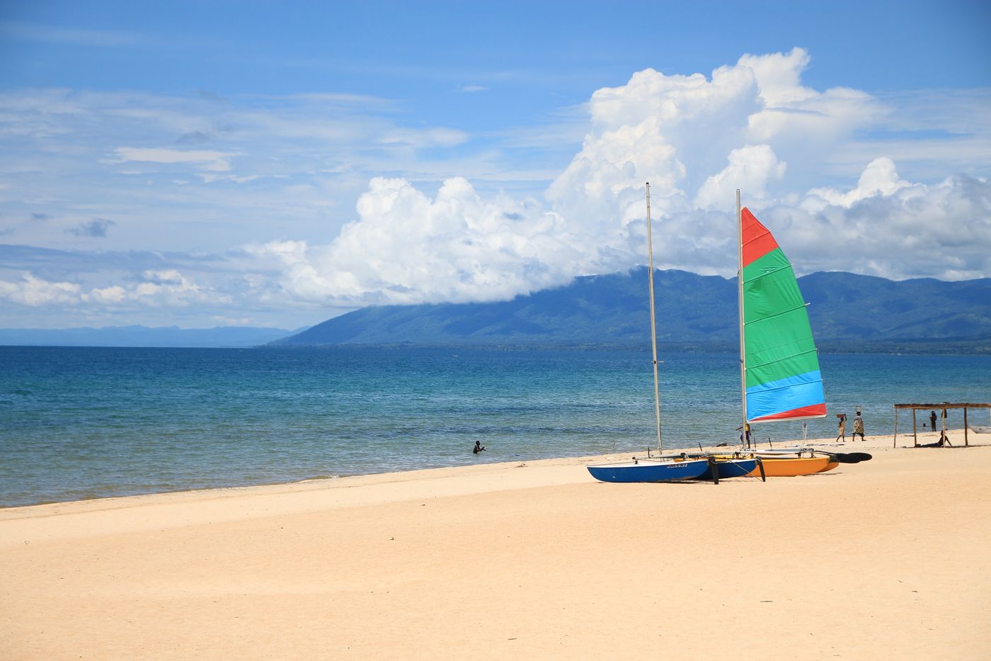 Traditional boats on a Lake Malawi beach