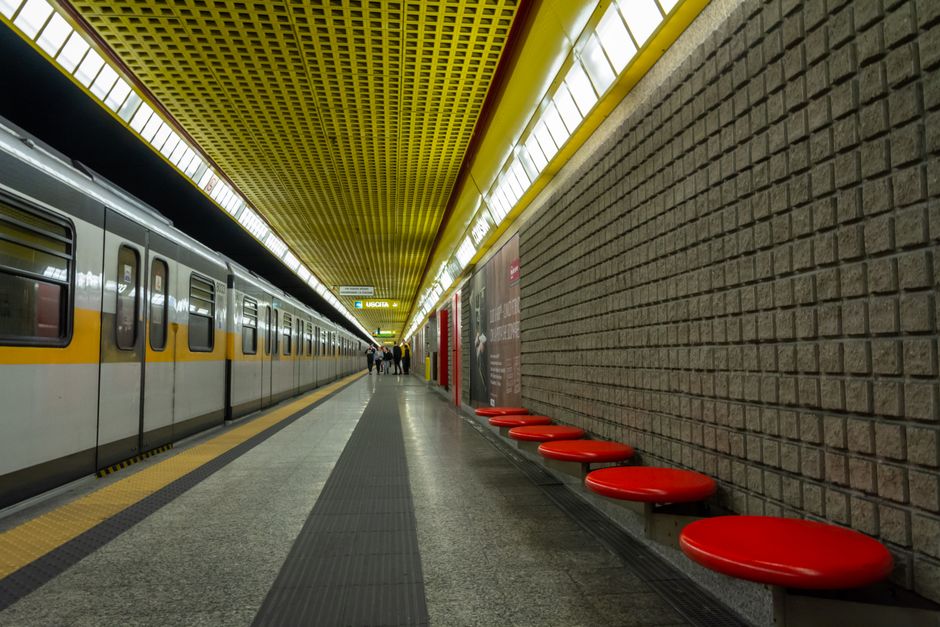 Modern Sofia Metro station in Bulgaria with passengers