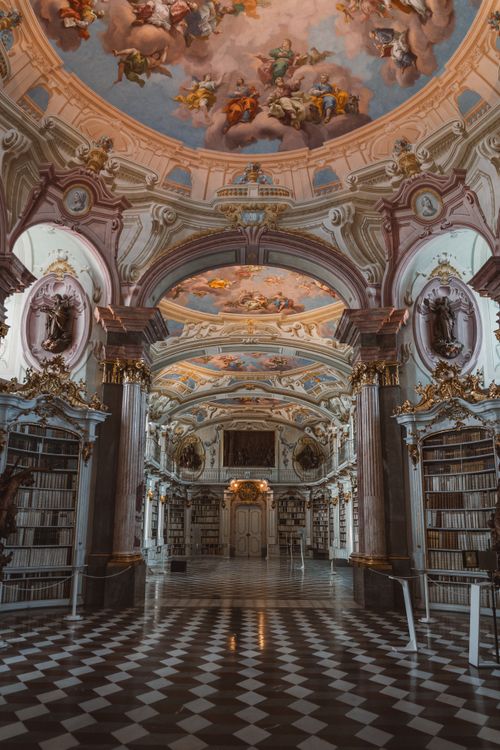 Free Explore the grandeur of Admont Abbey's baroque library with its stunning ornate architecture. Stock Photo