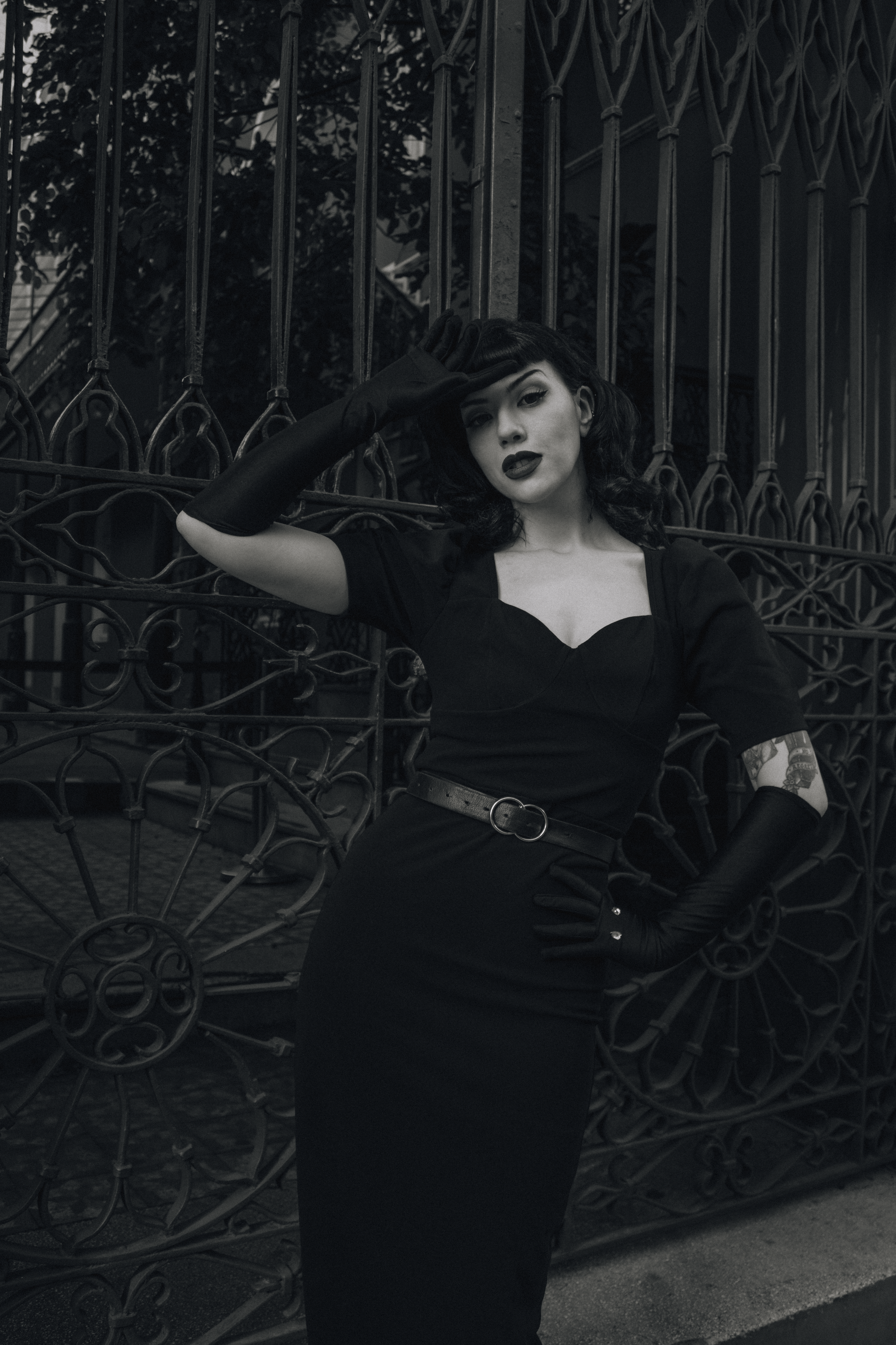 Elegant Woman in Vintage Black Dress Outdoors  Free Stock Photo