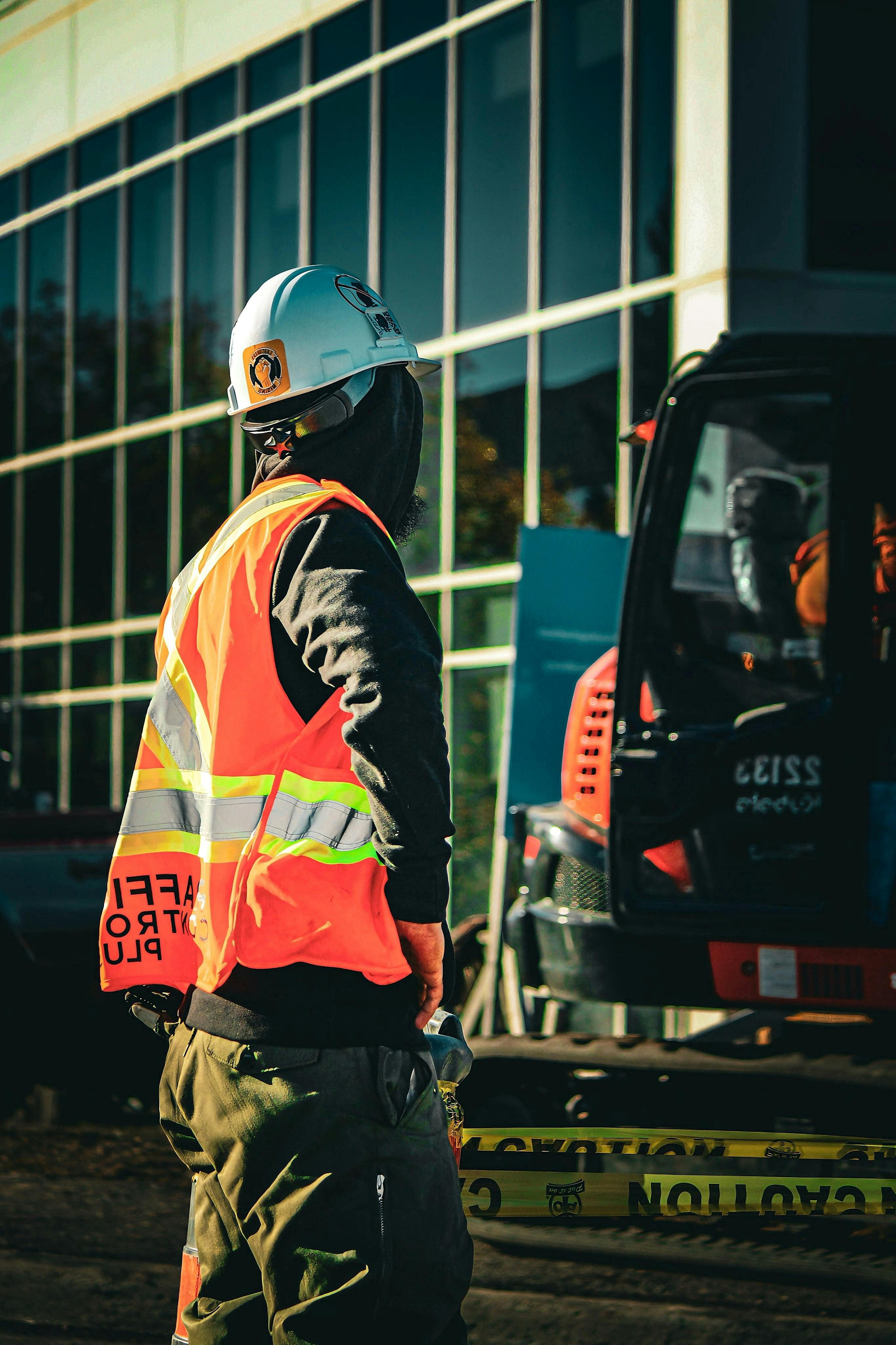 A high-angle view of a construction site with heavy machinery.