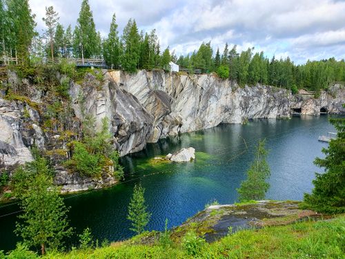 Free Explore the stunning turquoise waters and rocky cliffs of Ruskeala's Marble Canyon in Karelia, Russia. Stock Photo