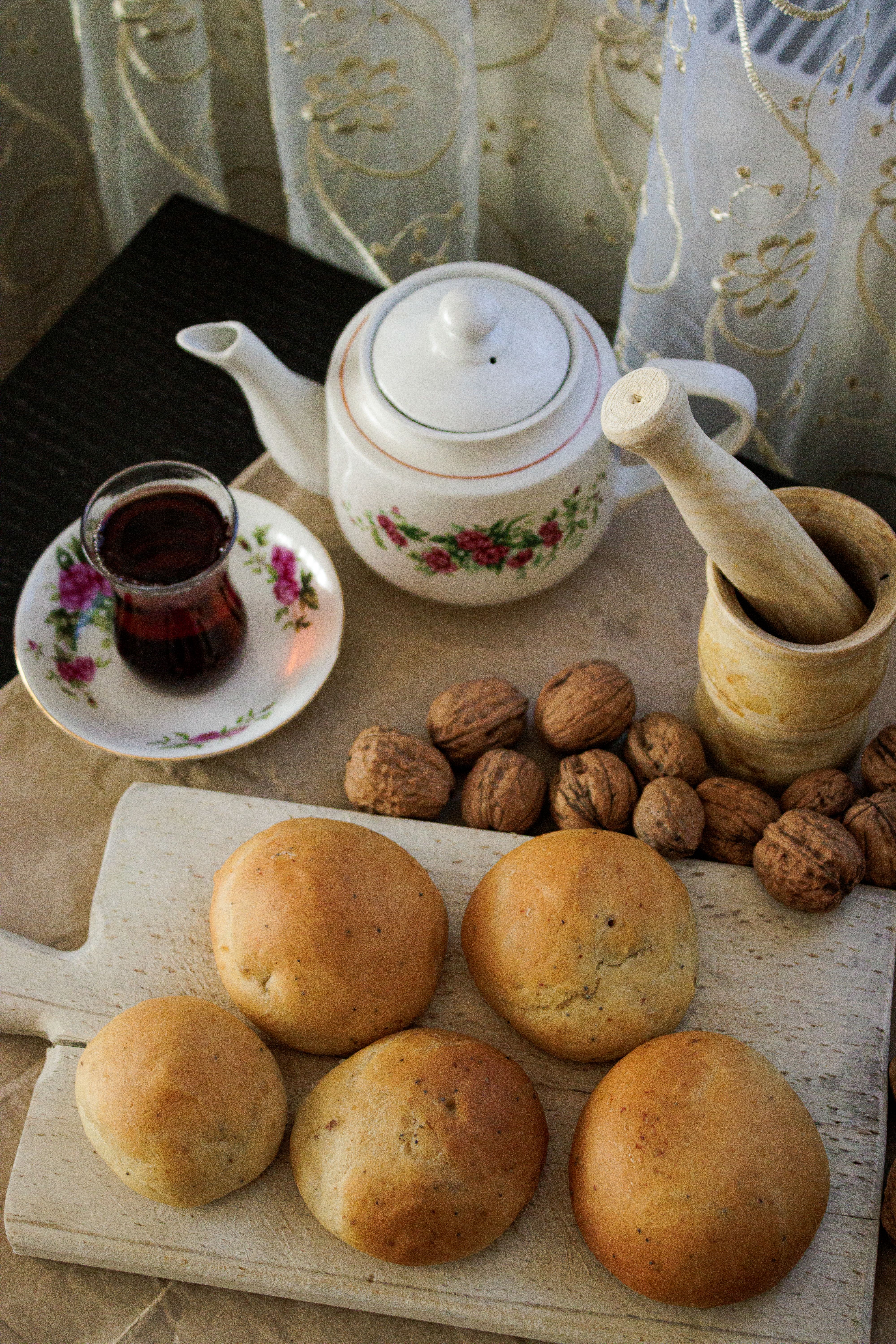 Traditional Tea Set with Baked Goods and Walnuts · Free Stock Photo