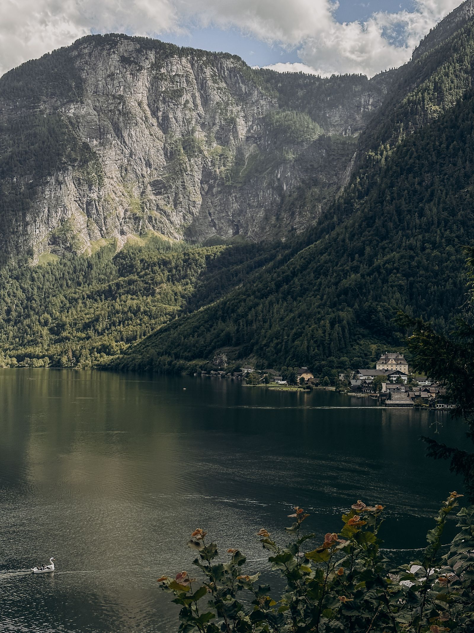 Hallstatt village by the lake with mountains in Austria