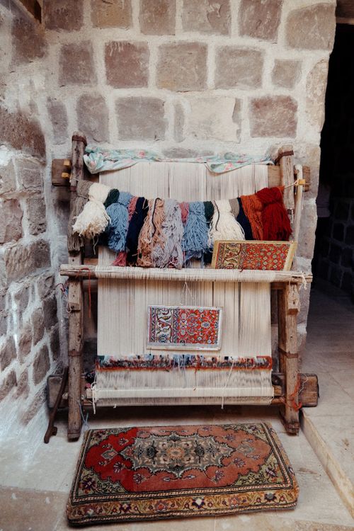 Free Authentic handloom and woven carpet in Bünyan, showcasing rich Turkish craftsmanship. Stock Photo