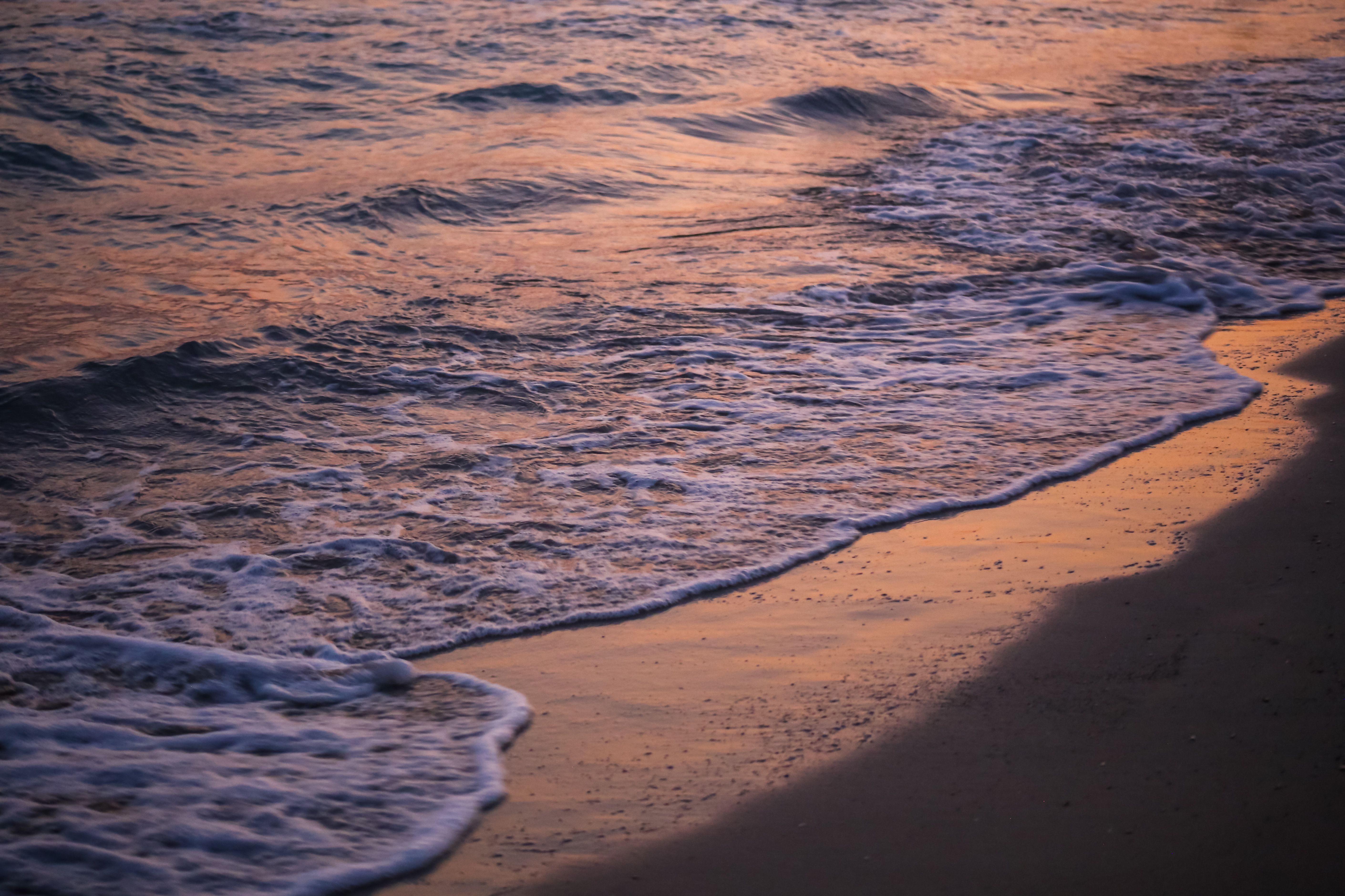 Serene Beach at Sunset with Gentle Waves · Free Stock Photo