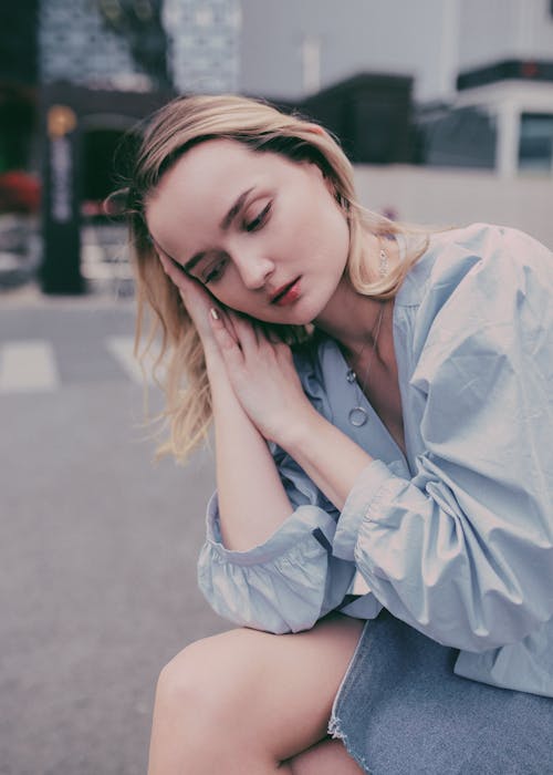 Woman Wearing Grey Blouse