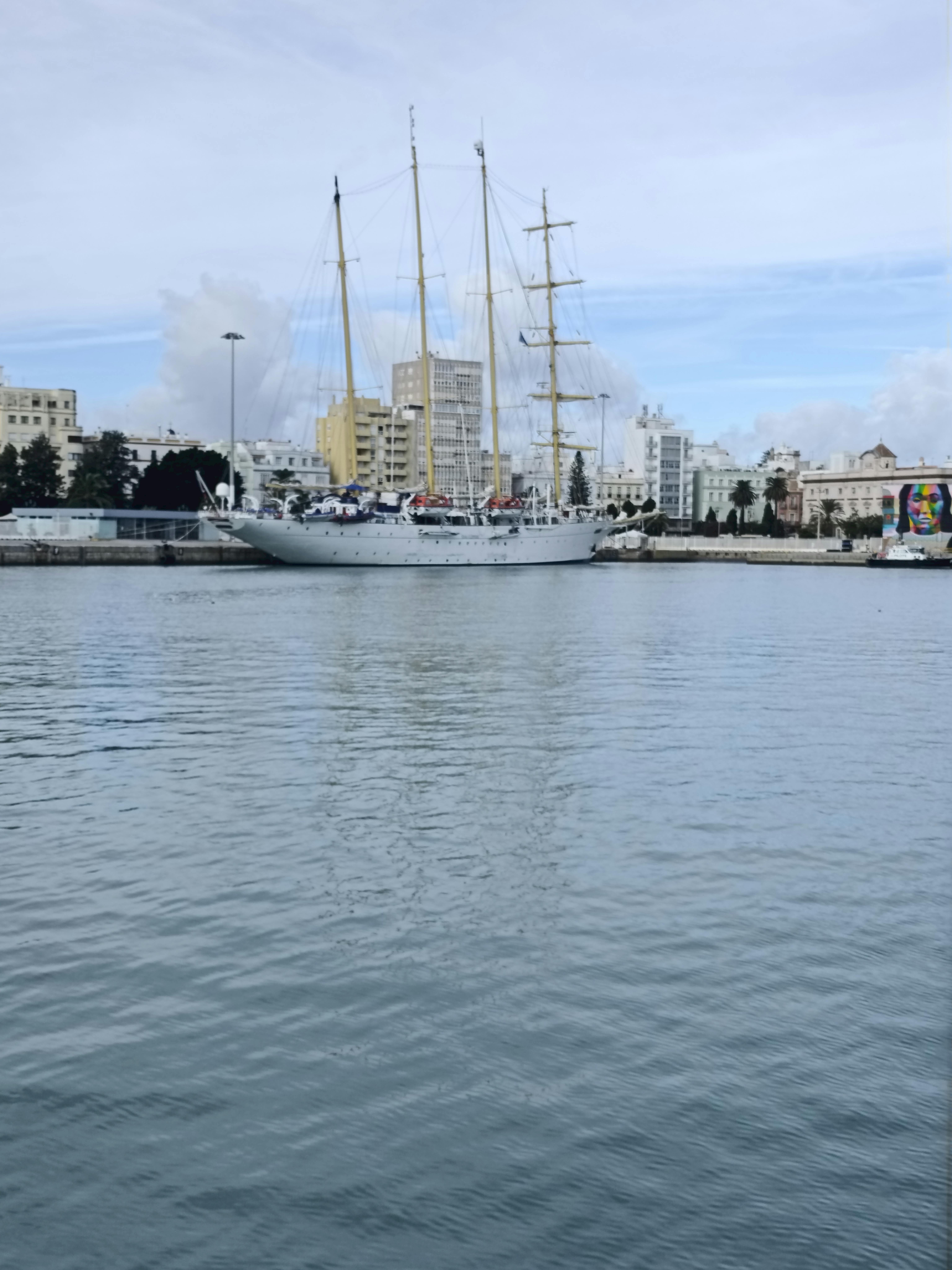 panorámica del buque en los muelles del puerto de Cádiz