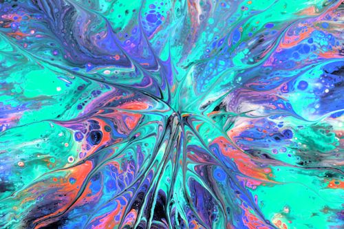 Free Dynamic abstract fluid art with swirls of turquoise, purple, and coral, creating a vivid visual impact. Stock Photo