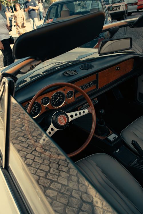 Classic Convertible with Wooden Dashboard Interior · Free Stock Photo