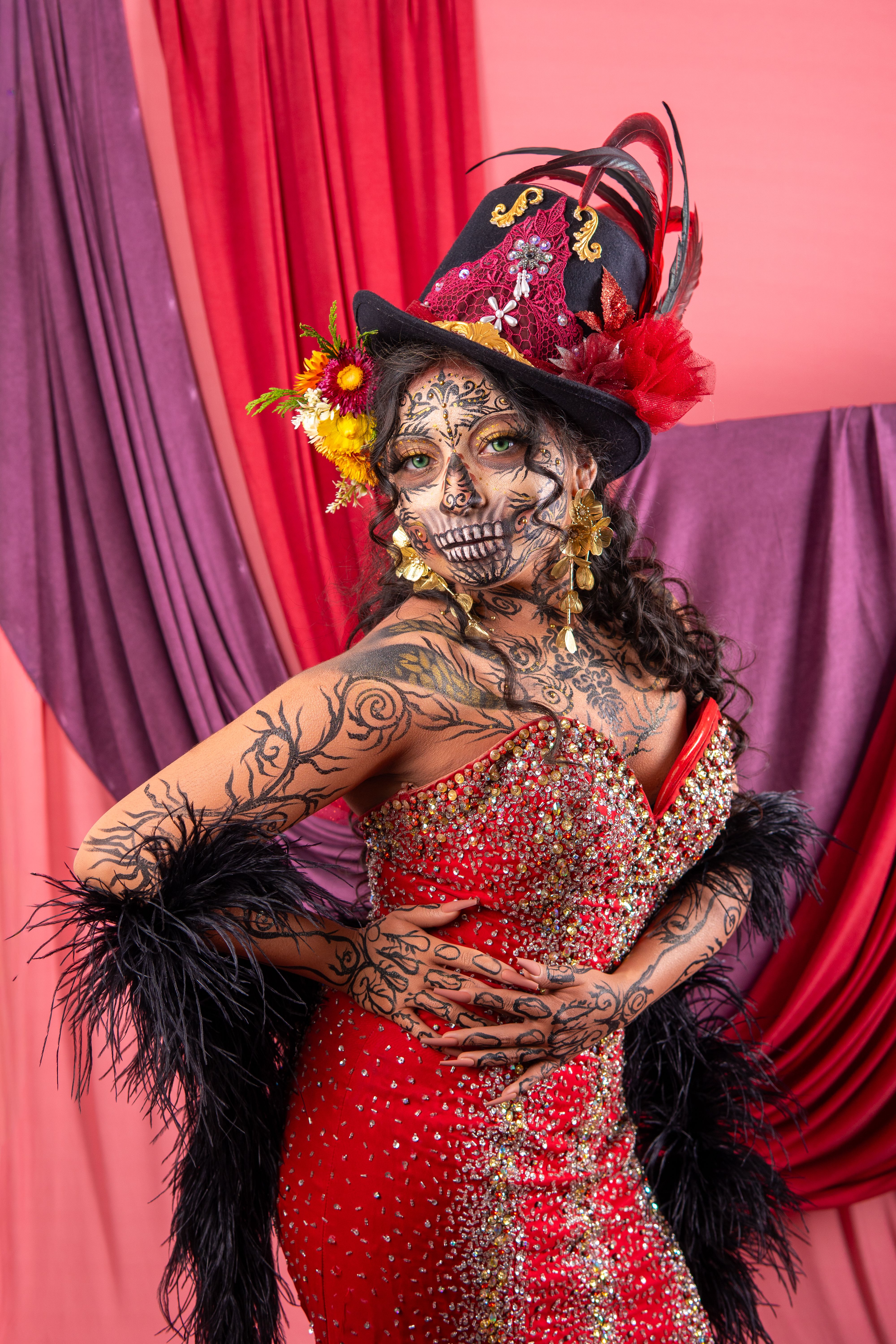 Vibrant Catrina in Red Dress for Día de los Muertos · Free Stock Photo