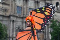 Person dressed as butterfly for Day of the Dead in Mexico City.
