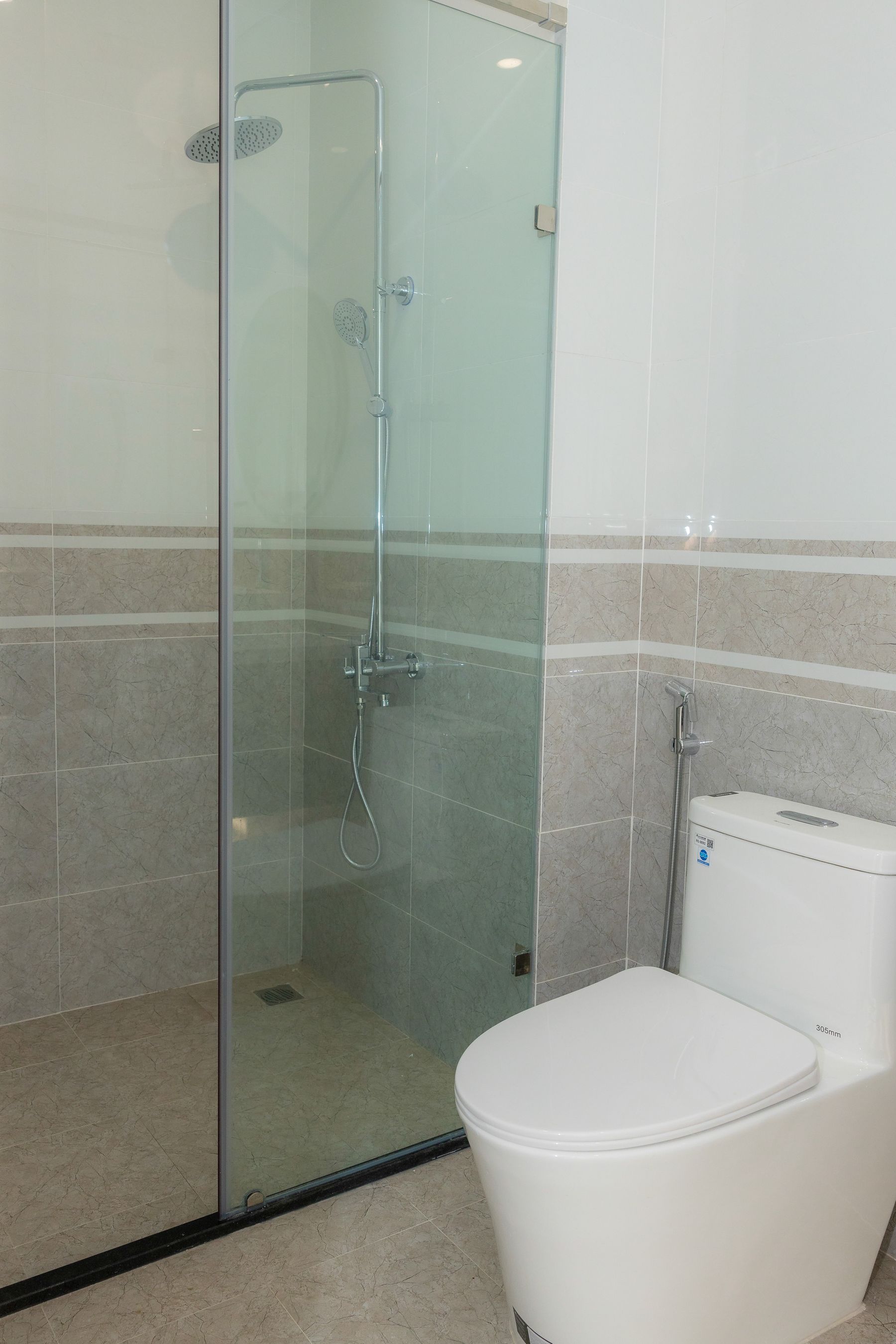 Clean lines and a glass shower.