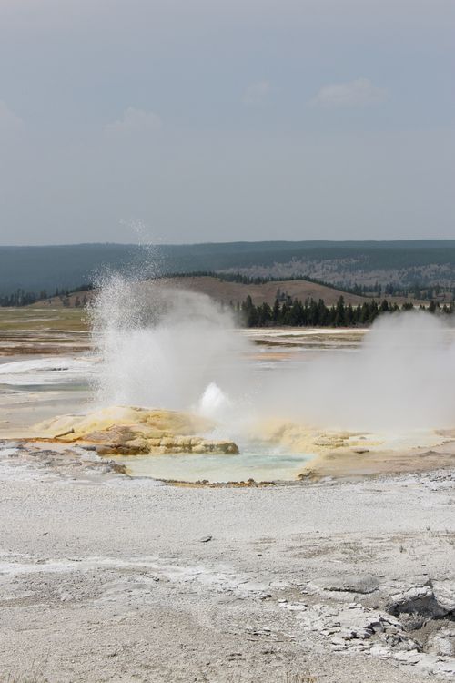 Free Captivating geyser eruption in Yellowstone National Park, showcasing natural geothermal wonders. Stock Photo
