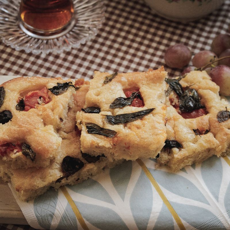 Sourdough Tomato Basil Focaccia Wedges
