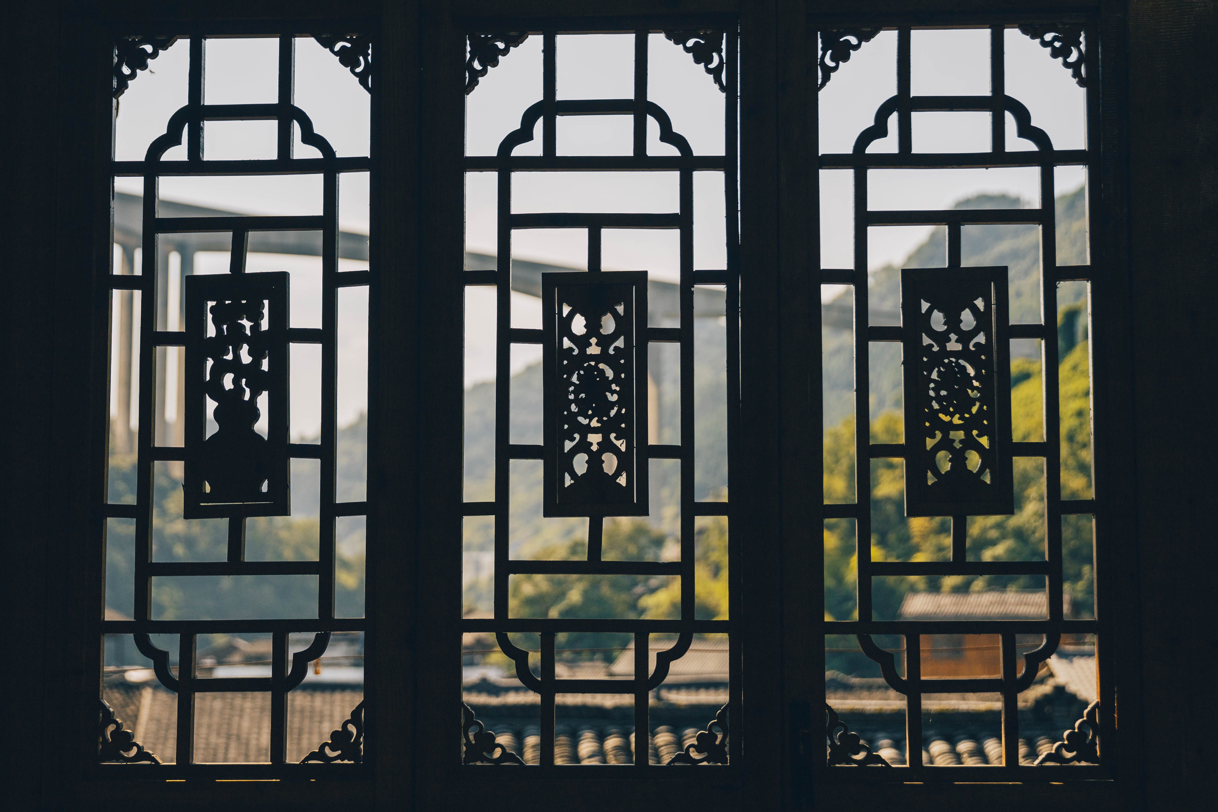 Traditional Asian Wooden Window with Scenic View · Free Stock Photo