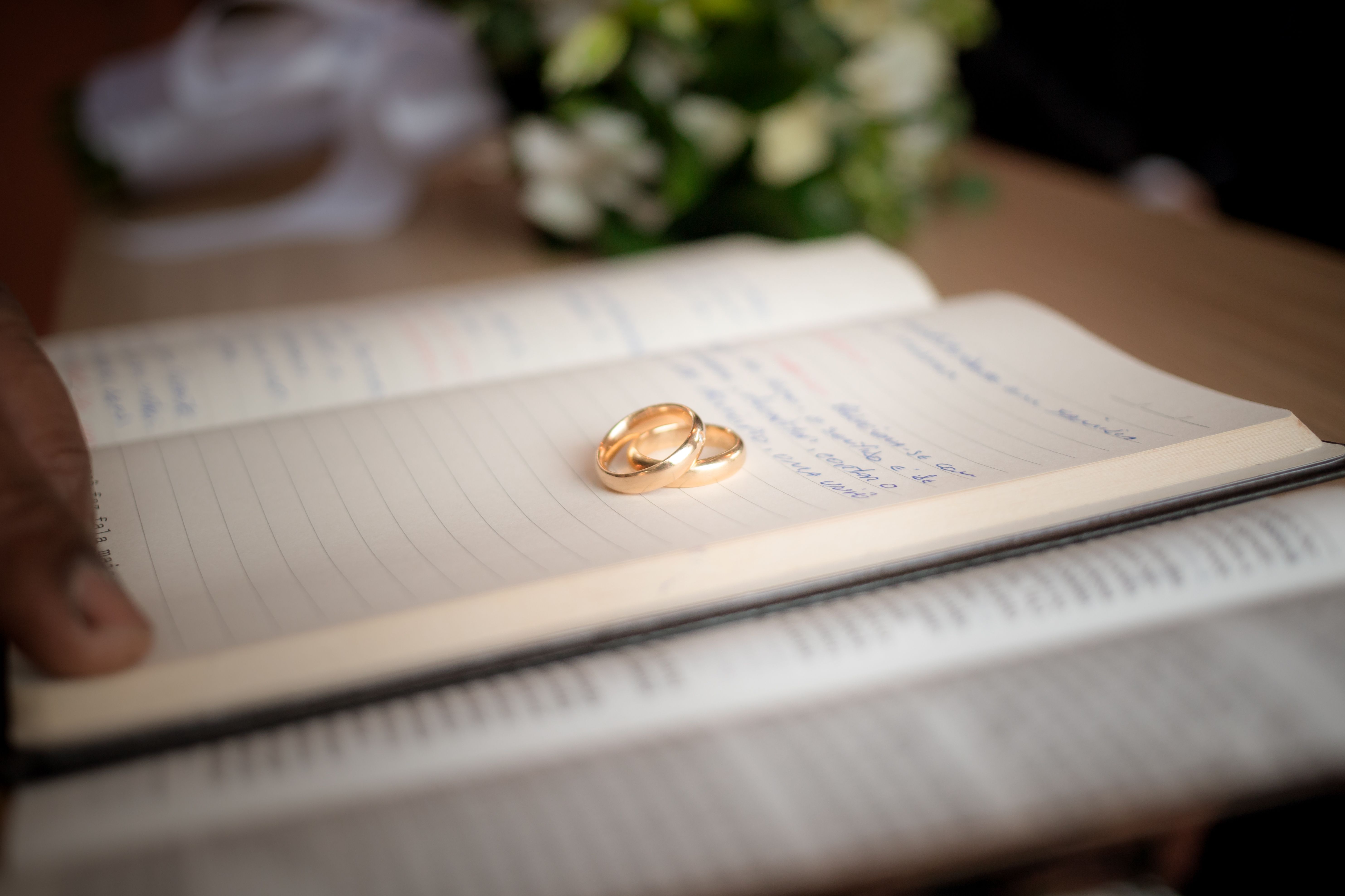 Elegant Wedding Rings on Open Book · Free Stock Photo