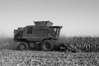 Grayscale Photo of Harvester