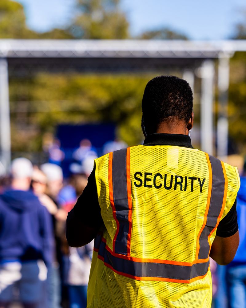 Protech event security steward watching over a crowd at an outdoor event