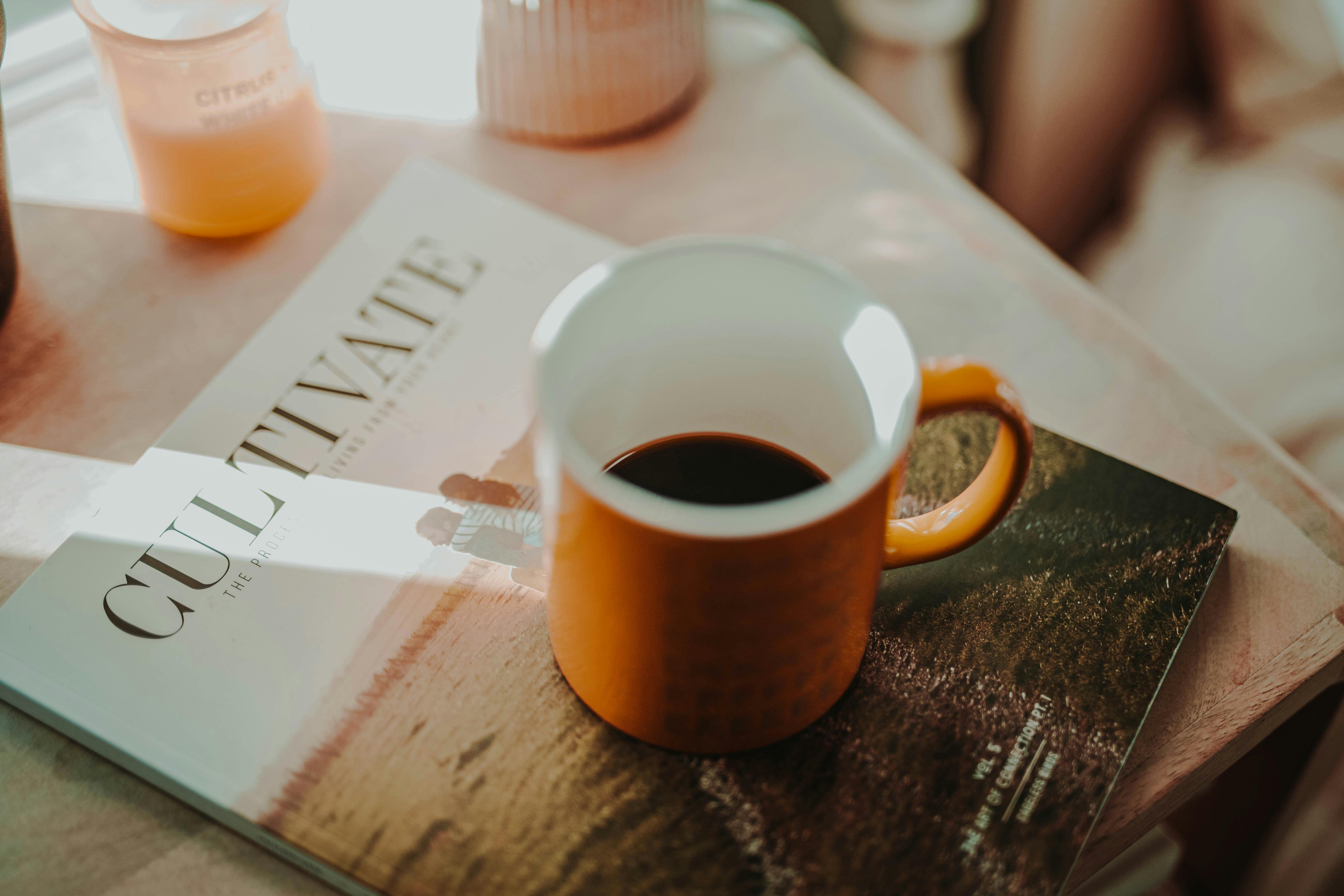 Free stock photo of coffee, daylight, magazine