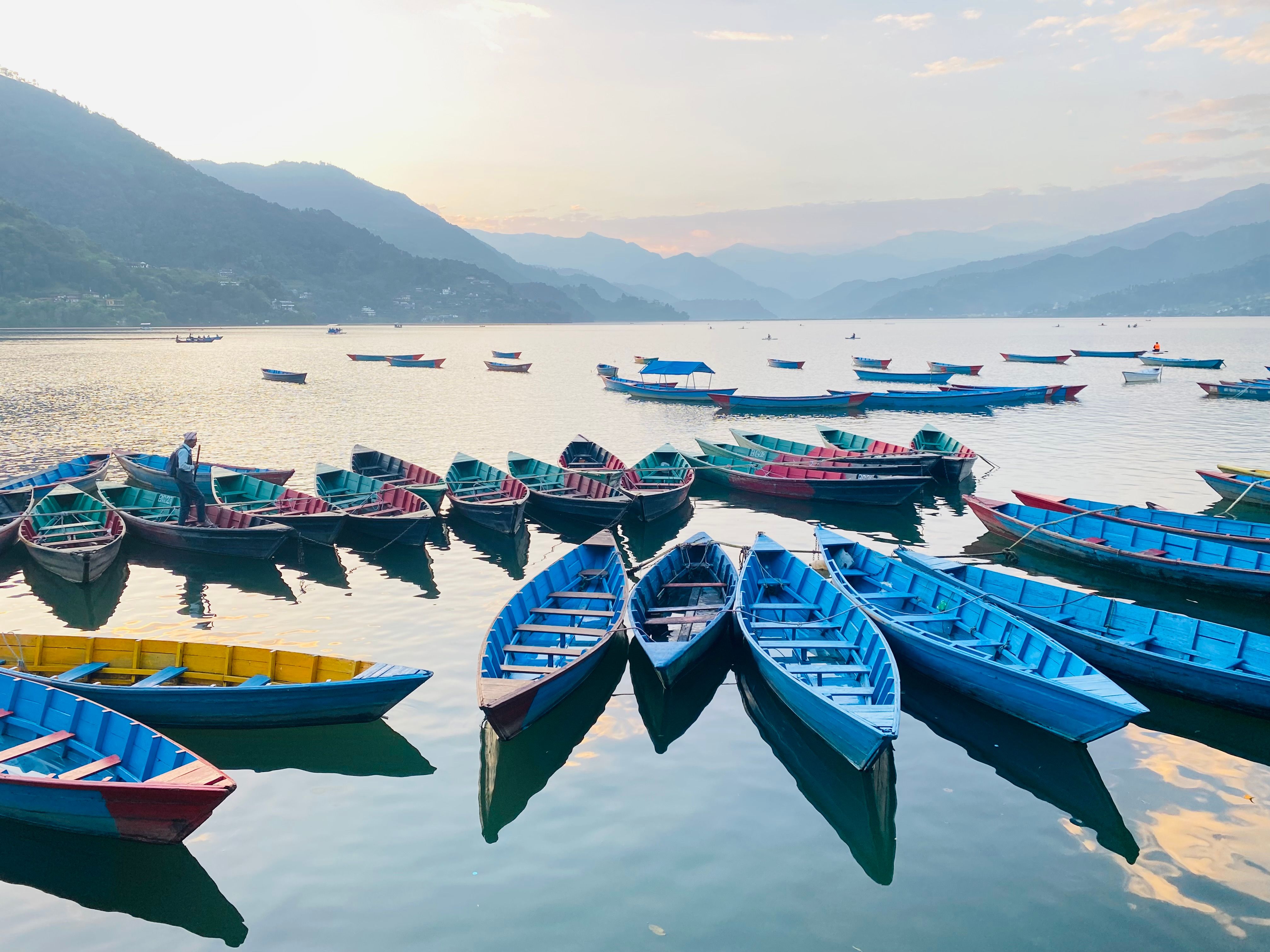 Colorful Wooden Boats on Lake in Nepal at Dawn · Free Stock Photo