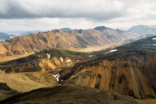 Free Stunning aerial perspective of Iceland's Landmannalaugar mountains showcasing vibrant, colorful landscapes. Stock Photo