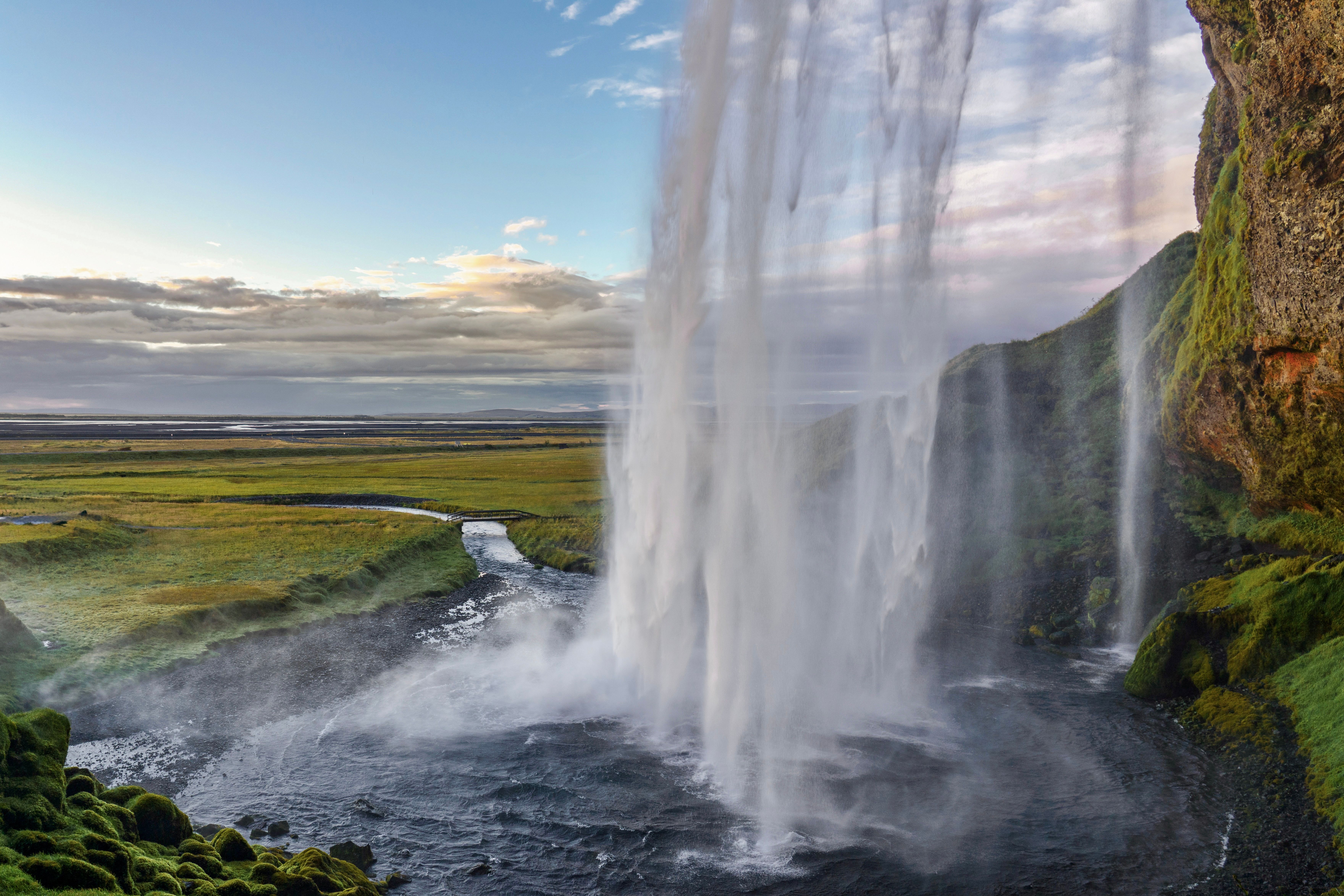 Seljalandsfoss Waterfall in Iceland at Sunset · Free Stock Photo