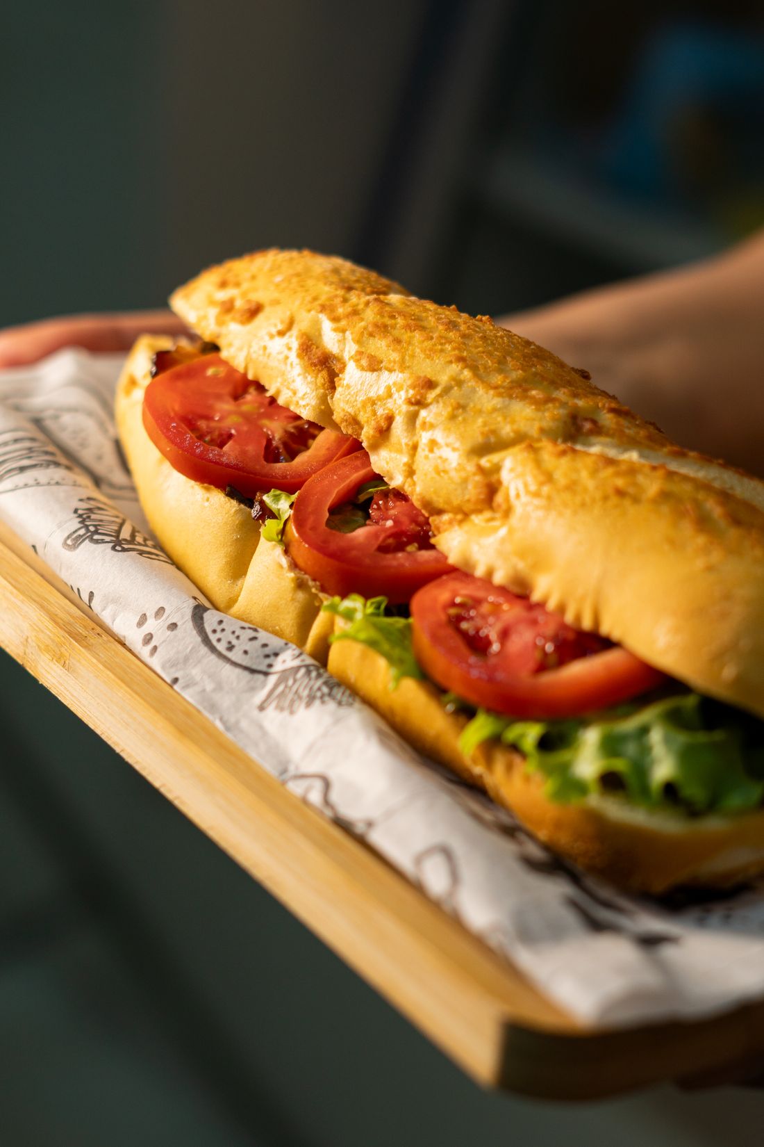 Bánh mì chay — crackly baguette with herbs and pickles