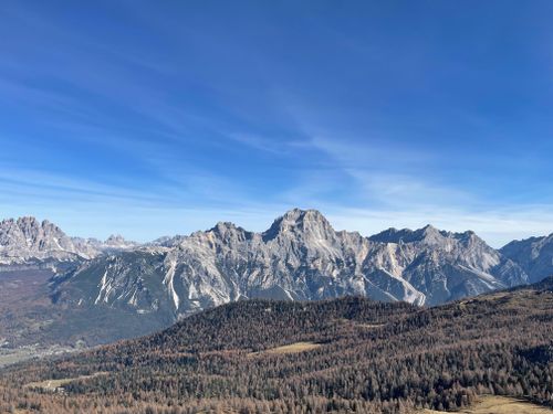 Free Breathtaking landscape of the Dolomites under a clear blue sky in Veneto, Italy. Stock Photo