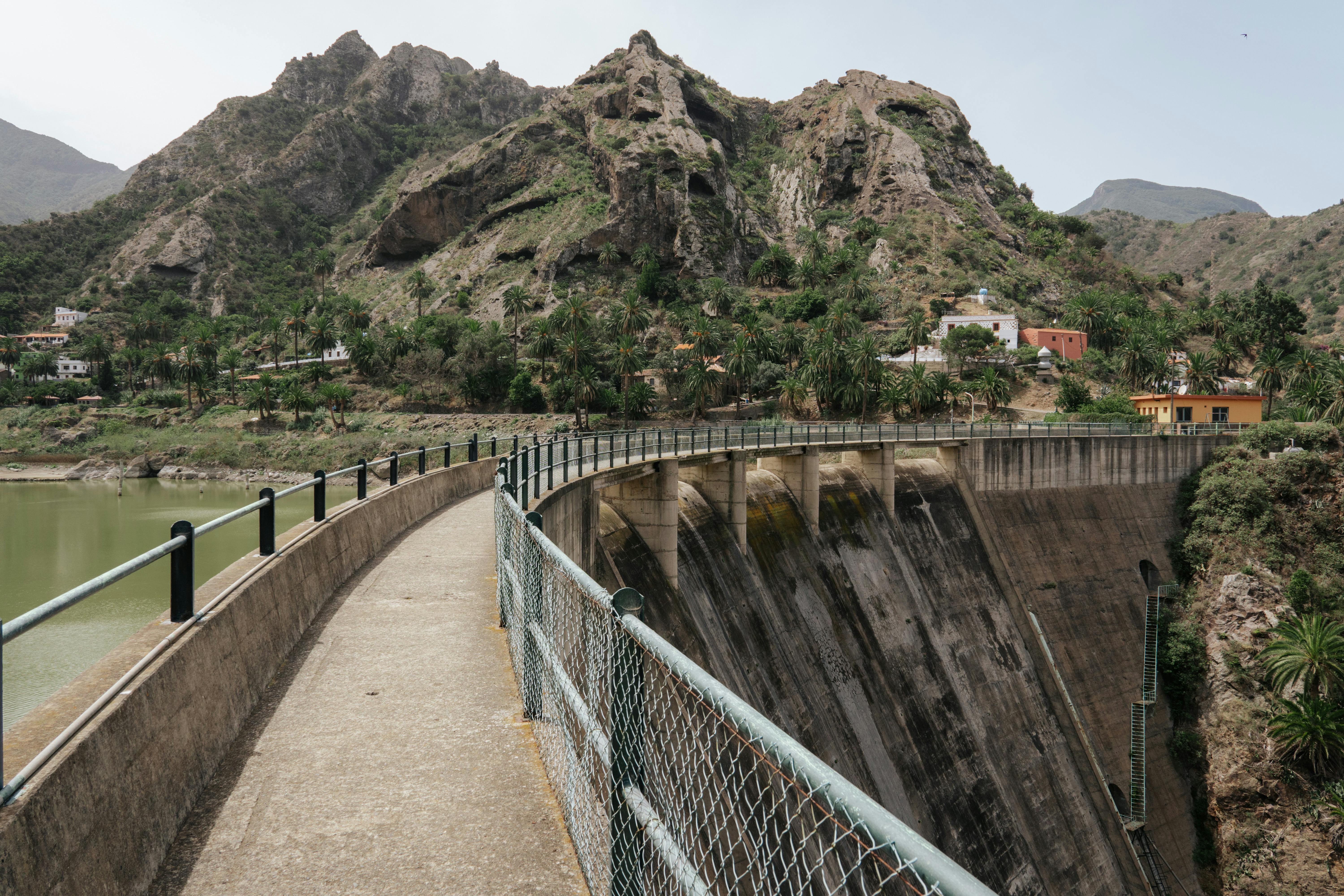Peaceful walkway along a dam in Vallehermoso, Canary Islands, Spain.