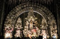 Stunning photo of Durga idols during the vibrant Durga Puja festival in Kolkata, India.