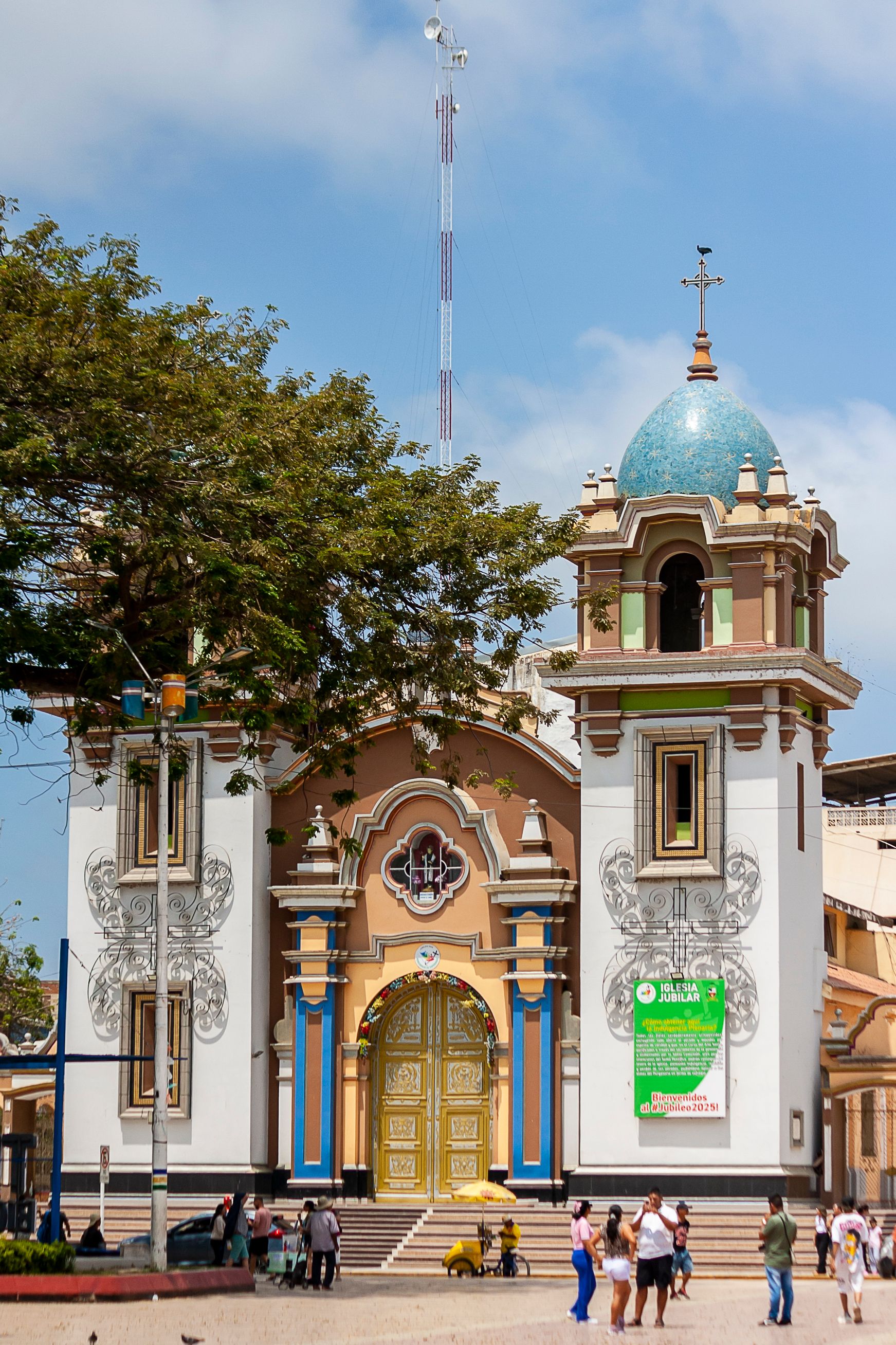 Historic cathedral facade in Tumbes, Peru