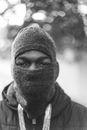 Monochrome Photo of Person Wearing Balaclava